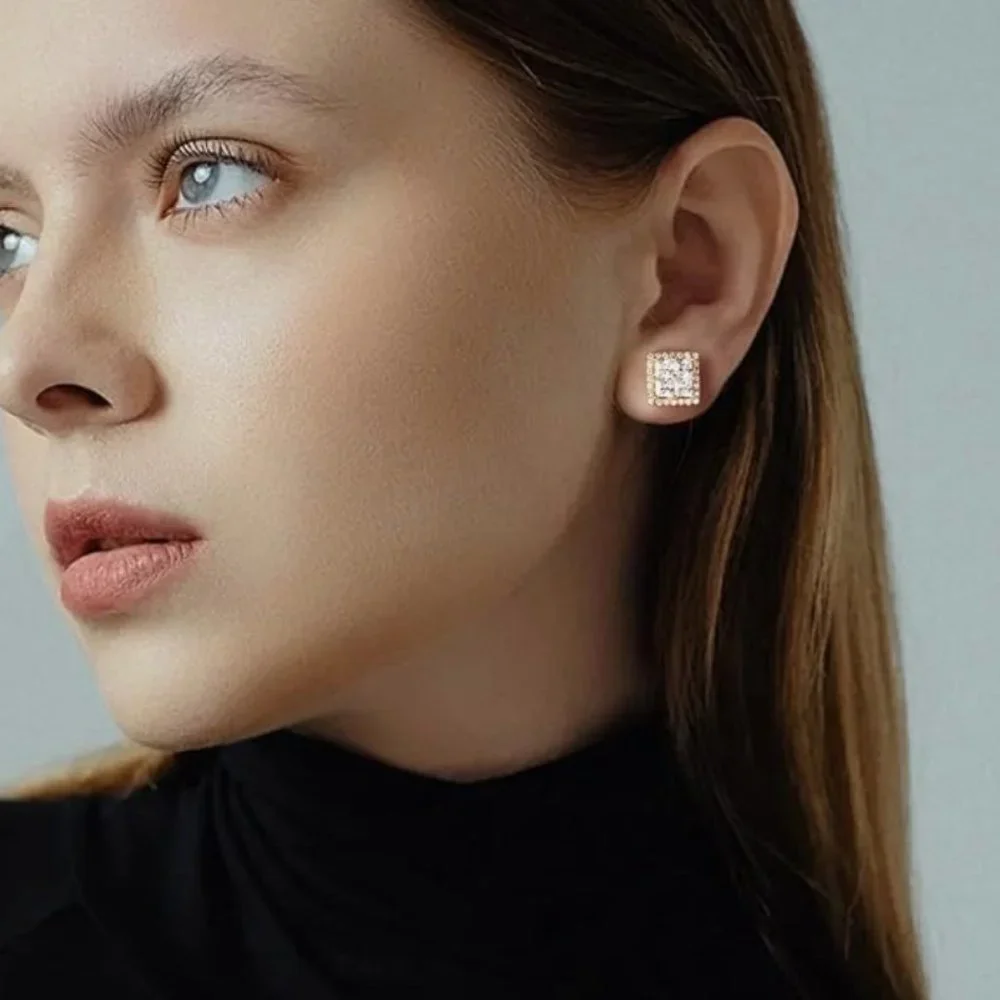 Gold Plated Stud Earrings Cubic Zirconia Stones